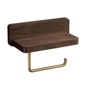 20cm Walnut Wall-Mounted Paper Towel Rack Bathroom Shelf - 1