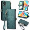 OPPO A58 4G Green Leather Phone Case - Geometric Zipper Wallet - 1