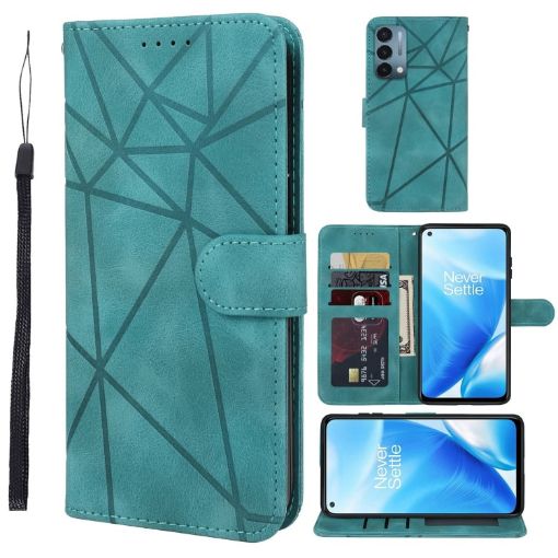 OnePlus Nord N200 5G Green Leather Phone Case - Geometric Lines - 1