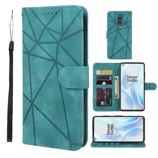 OnePlus 8 Green Leather Phone Case - Geometric Lines Skin Feel - 1