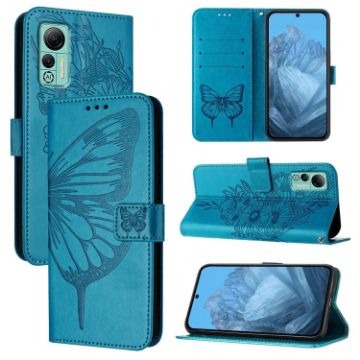 Ulefone Note 14 Blue Leather Phone Case - Embossed Butterfly - 1