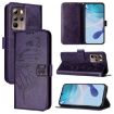 HTC U24 Pro Dark Purple Leather Phone Case - Embossed Butterfly - 1
