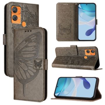 Oukitel C33 Grey Leather Phone Case - Embossed Butterfly Design - 1