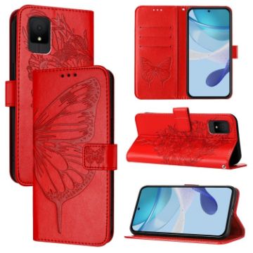 TCL 502 Red Embossed Butterfly Leather Phone Case - 1