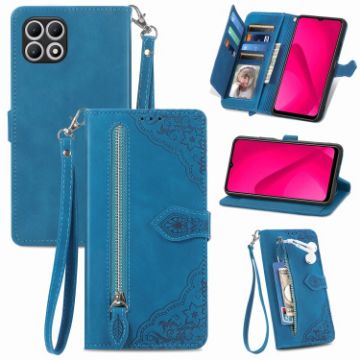 T-Mobile T Phone 2 5G Blue Leather Phone Case - Embossed Flower Design - 1