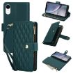 iPhone XR Rhombic Zipper Card Wallet Leather Phone Case - Green - 1