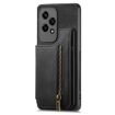 For Honor X7b Retro Leather Zipper Wallet Back Phone Case - Black - 2