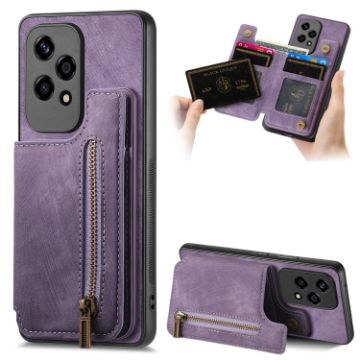 For Honor 200 Lite Retro Leather Zipper Wallet Back Phone Case - Purple - 1