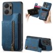 For Honor X7a Retro Leather Zipper Wallet Back Phone Case Blue - 1