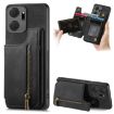 For Honor X7a Retro Leather Zipper Wallet Back Phone Case - Black - 1