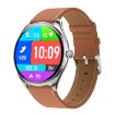 MT55 1.43" AMOLED HD Smart Health Watch, Leather Strap - Silver Brown - 1