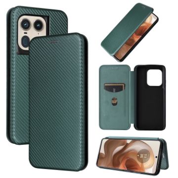 Motorola Edge 50 Ultra Carbon Fiber Texture Flip Leather Phone Case - Green - 1