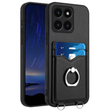 For Honor X6a Global R20 Ring Card Holder Phone Case - Black - 1