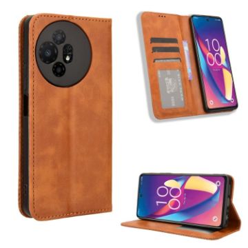 TCL 50 XL 5G Brown Leather Phone Case - Retro Texture & Magnetic Buckle - 1
