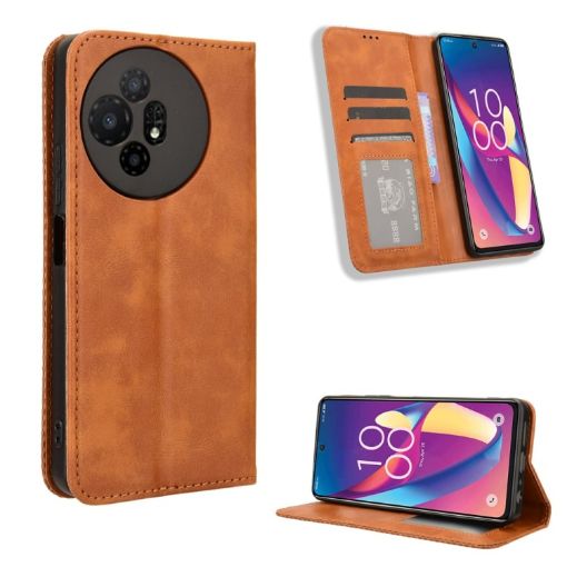 TCL 50 XL 5G Brown Leather Phone Case - Retro Texture & Magnetic Buckle - 1