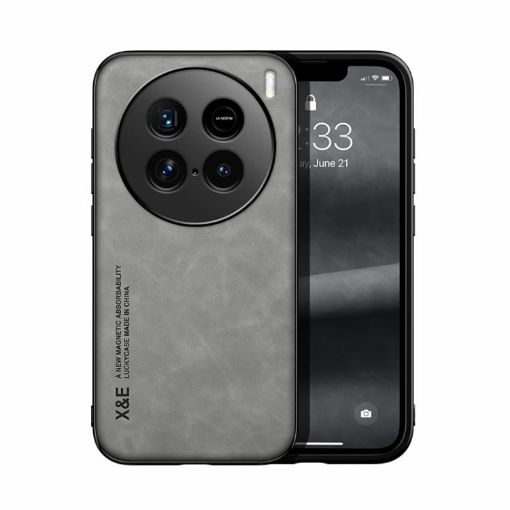 vivo X100 Ultra Magnetic Leather Back Phone Case - Light Grey - 1