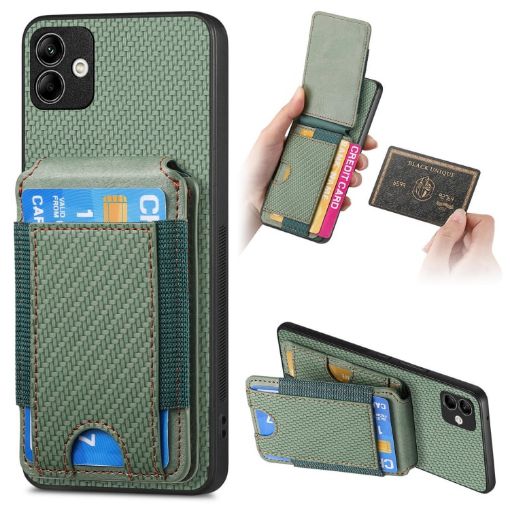 Samsung Galaxy M53 5G Carbon Fiber Wallet Stand Phone Case Green - 1