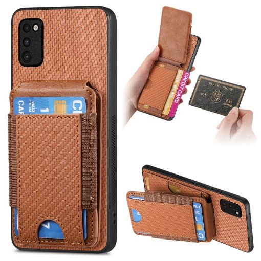 Samsung Galaxy A41 Carbon Fiber Vertical Flip Wallet Stand Phone Case - Brown - 1