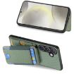Samsung Galaxy S22 5G Carbon Fiber Wallet Stand Phone Case Green - 5