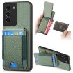 Samsung Galaxy S22+ 5G Carbon Fiber Wallet Stand Case Green - 1