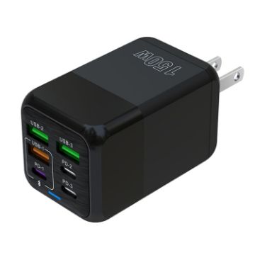 150W Multi-port Fast Charger, US Plug - 3 x USB + 3 x USB-C/Type-C (Black) - 1