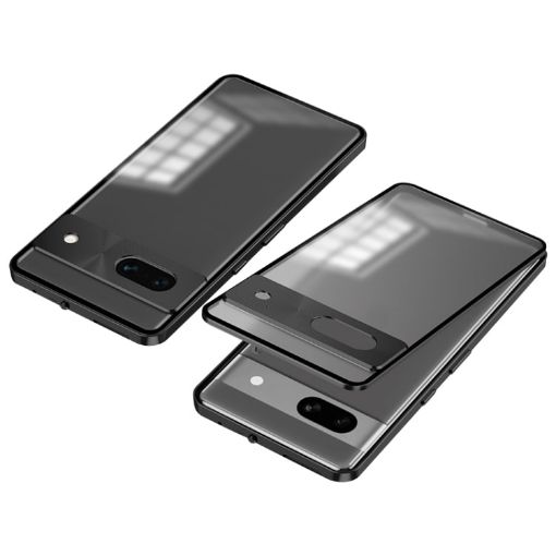 Google Pixel 7a Snap Buckle Metal Frame Frosted Phone Case - Black - 1