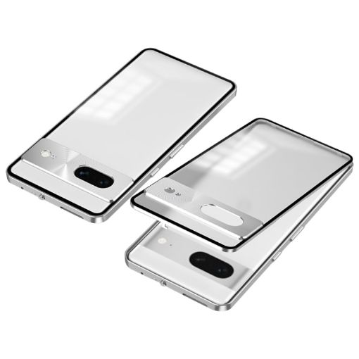 Google Pixel 7 Snap Buckle Metal Frame Frosted Phone Case Silver - 1