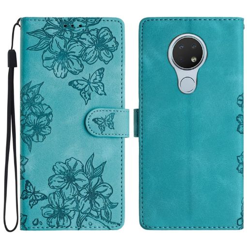 Nokia 6.2/7.2 Cherry Blossom Butterfly PU Phone Case - Green - 1