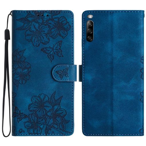 Sony Xperia L4 Cherry Blossom Butterfly PU Phone Case (Blue) - 1