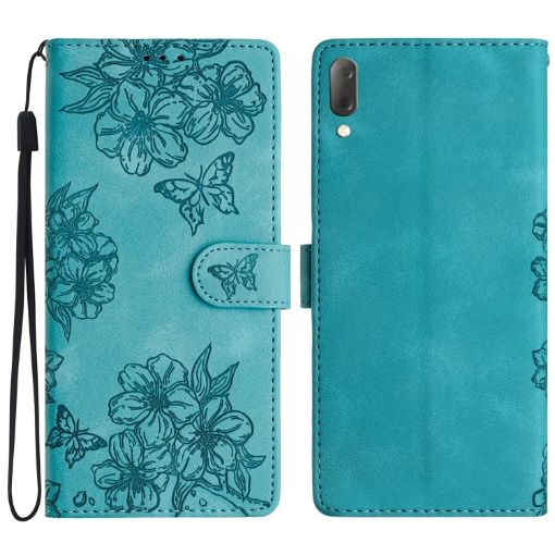 Sony Xperia L3 Cherry Blossom Butterfly PU Phone Case (Green) - 1