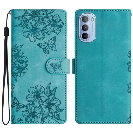 Motorola Moto G62 5G Cherry Blossom Butterfly Phone Case Green - 1