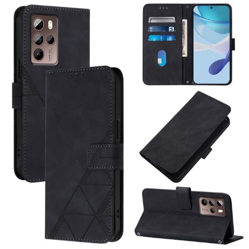 HTC U24 Pro Crossbody 3D Embossed Flip Leather Phone Case - Black - 1