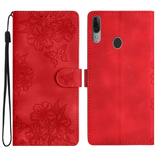 Motorola Moto E6 Plus Cherry Blossom Butterfly PU Phone Case (Red) - 1
