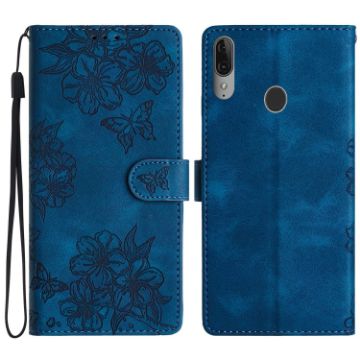 Motorola Moto E6 Plus Cherry Blossom Butterfly PU Phone Case (Blue) - 1