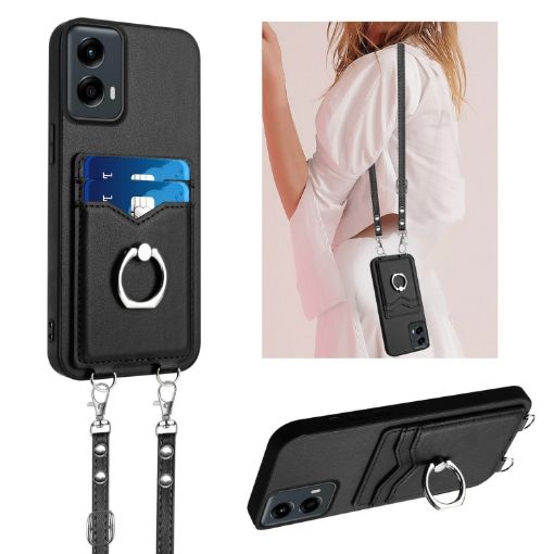 Motorola Moto G 5G 2024 R20 Crossbody Rope Ring Card Holder Phone Case - 1