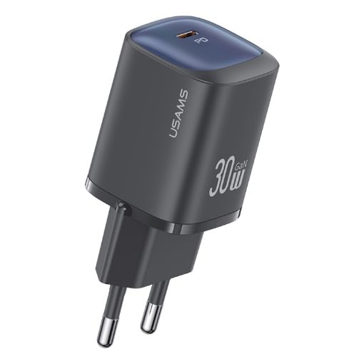 USAMS CC251 30W USB-C/Type-C GaN Fast Charger, EU Plug - Black - 1