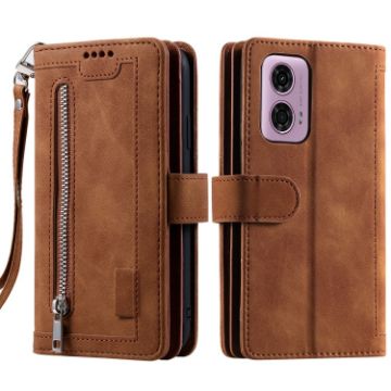Motorola Moto E14 Leather Phone Case with Lanyard - Brown - 1