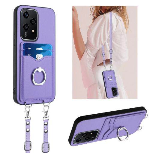 For Honor 200 Lite Global R20 Crossbody Rope Ring Card Holder Phone Case Purple - 1