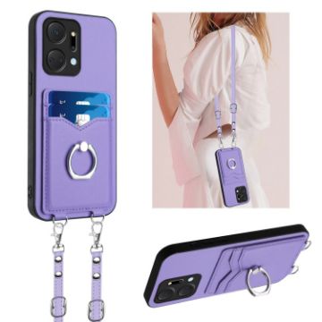 For Honor X7a/Play7T R20 Crossbody Rope Ring Card Holder Phone Case Purple - 1