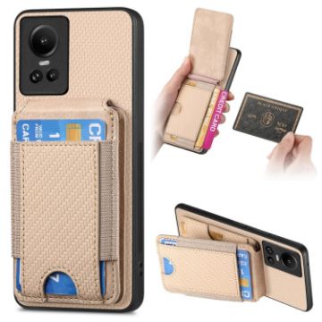 OPPO Reno10 Global Carbon Fiber Wallet Stand Phone Case - Khaki - 1