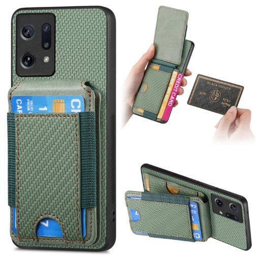 OPPO Find X5 Carbon Fiber Wallet Stand Phone Case - Green - 1