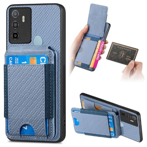 OPPO A53/A53S Carbon Fiber Wallet Stand Phone Case - Blue - 1