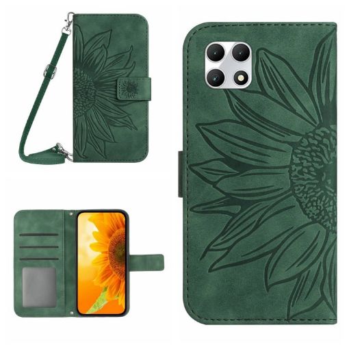 Green Sun Flower Embossed Leather Flip Case for T-Mobile REVVL 7 5G - 1