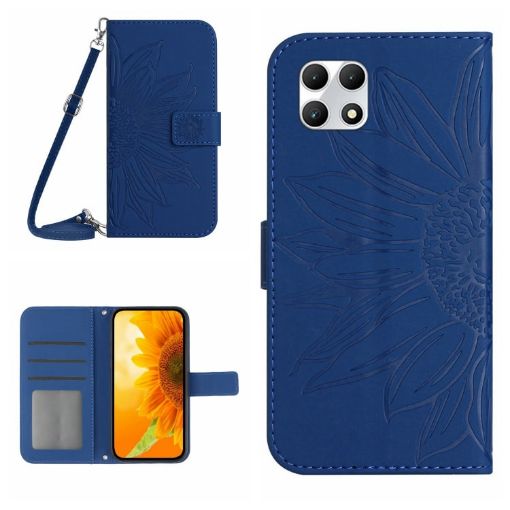 T-Mobile REVVL 7 5G Sun Flower Leather Flip Case - Dark Blue - 1