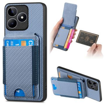 Realme C53 Carbon Fiber Wallet Stand Phone Case - Blue - 1