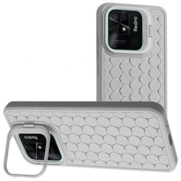 Xiaomi Redmi 10C Honeycomb Radiating Lens Holder TPU Phone Case - Grey - 1