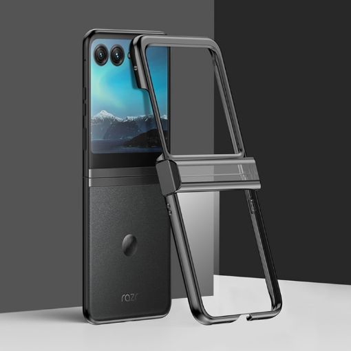 Motorola Razr 50 Electroplated Three-piece Set Phone Case - Black - 1