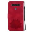 Red LG K61 Lotus Embossed Leather Phone Case - 3