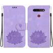 LG K41S/K51S Purple Lotus Embossed Leather Phone Case - 1