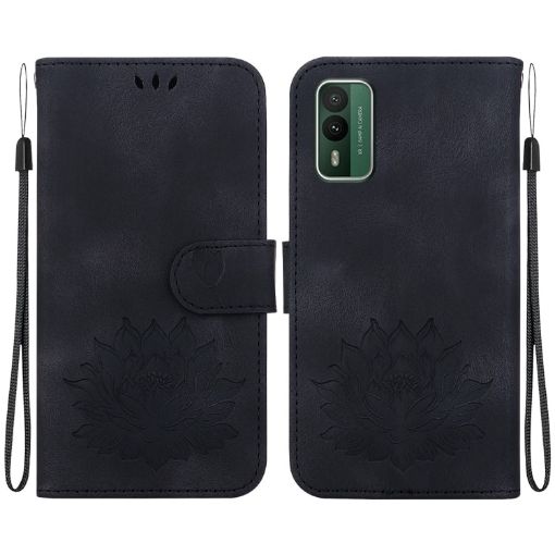 Nokia XR21 Lotus Embossed Leather Phone Case - Black - 1